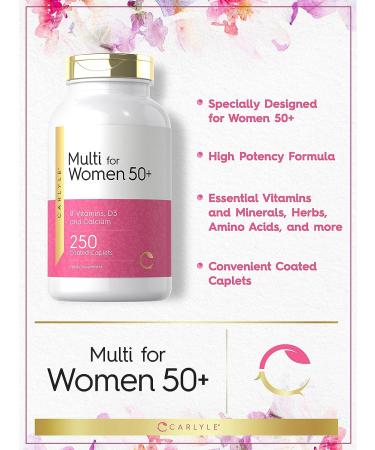 Carlyle Women's 50+ Multivitamin | 250 Caplets | Iron Free with B-Vitamins, D3 and Calcium | Gluten Free - Buy Online on GoSupps.com