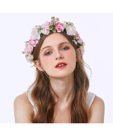 Brikuinr Flower Halo Floral Crown Wreath Boho Flower Headband Hair Wreath Hair Garland Floral Headpiece with Ribbon Wedding Party Festival - Buy Online on GoSupps.com