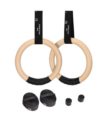 UNICLI Sports Gymnastic Rings with Adjustable Straps - 1.2inch 1500lbs Wooden Olympic Rings - 16.5ft Numbered Straps - Home Gym Full Body Workout
