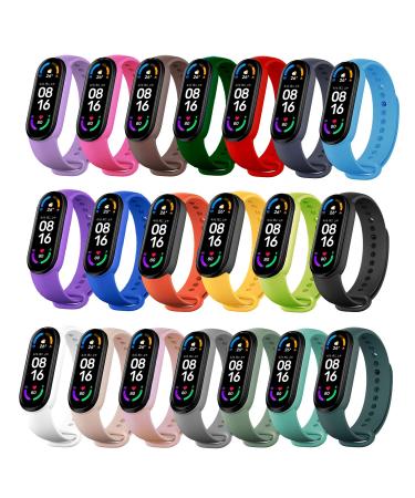 PIXESTT 20 PCS Straps for Mi Band 6/Mi Band 5, Smartwatch Strap Anti-Lost Silicone Designed Accessories Adjustable Wristband for Xiaomi Mi Band 5/Amazfit Band 5