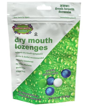 Cotton Mouth Lozenges Dry Mouth Relief Mint Mix 3.3 Ounce Bag (1 Bag) | Freshens Breath & Increases Saliva Production Sugar Free Gluten Free Delicious Mint Flavor Individually Wrapped 30 Ct