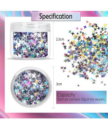 Laza Stars Glitter Confetti - Holographic Micro Star Nail Sequins for DIY Crafts & Nail Art - 10g Jar of Shiny Laser Silver Decorative Paillets - Buy Online on GoSupps.com