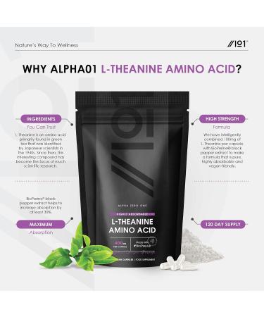 L-Theanine 400mg with BioPerine | Highly Bioavailable | Non GMO, Gluten Free, Halal | 120 Vegan Capsules - Buy Online on GoSupps.com