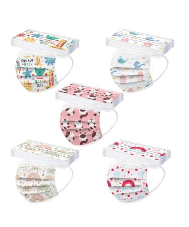NcQifei 50 pieces children mouth protection disposable 3-layer with motif colored mouth nose protection enrollment cute cartoon printing towels breathable mouth-cloth Bandana face scarves boy and girls c10