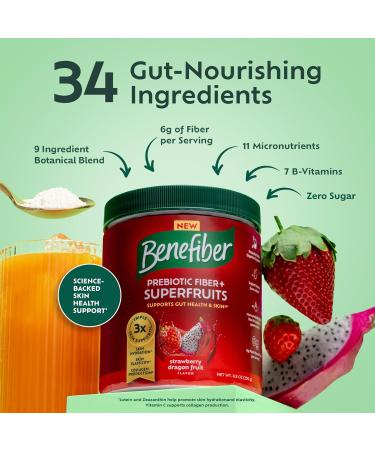 Benefiber Prebiotic Fiber + Superfruits Dietary Supplement Strawberry Dragon Fruit Flavor 8.8 oz (250g) - Buy Online on GoSupps.com