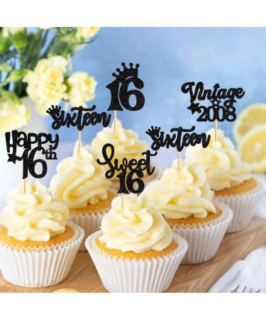 Ercadio 30 Pack Sweet 16 Cupcake Toppers Black Glitter Vintage 2008 Cupcake Picks Happy 16th Sixteen Happy Birthday Cupcake Toppers for 16th Birthday Party Cake Decoration Supplies A-vintage Black - Buy Online on GoSupps.com