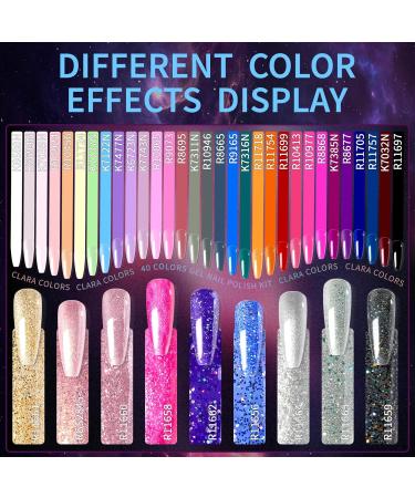 Clara Colors Gel Nail Polish 40 Colours Purple Green Pink Black UV Gel Nail Polish Set and Base Cover Coat Soak Gel Polish Nail Art for Women - Buy Online on GoSupps.com
