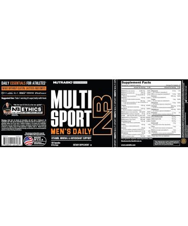 NutraBio Multisport for Men - Mens MultiVitamin - 33 Vitamins Minerals Micronutrients - Rich in Antioxidants - Supports Peak Athletic Performance Energy Metabolism (120 Vegetable Capsules) - Buy Online on GoSupps.com