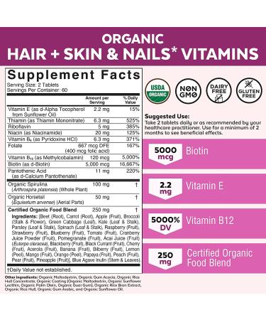 Viva Naturals Organic Hair Skin Nails Vitamins - Biotin 120 Tablets for Women - Buy Online on GoSupps.com