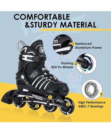 Adjustable Full Light Up Wheels Inline Skates for Kids & Adults - Black - Buy Online on GoSupps.com