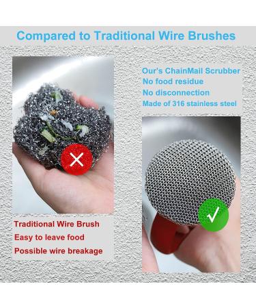 Cast Iron Scrubber and Scraper Set - Stainless Steel Chain Mail Scrubber for Cleaning Dishes, Pots, Pans, Griddles, and Grills - Buy Online on GoSupps.com