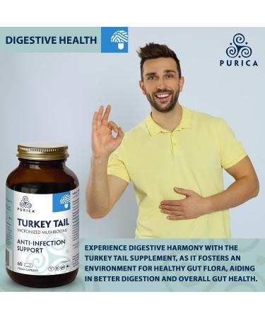 PURICA Turkey Tail Capsules 60 Count - Organic Coriolus Mushroom for Immune & Digestive Health - Energy Supplement - Antioxidant Support 60 count (Pack of 1) - Buy Online on GoSupps.com
