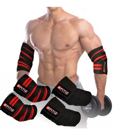 FITIZ Elbow Sleeves Weightlifting Elbow Wraps Heavy Duty Elbow Support Sleeves for Workout Elbow Brace Support Protector for Gym Bodybuilding Cross Training - Pair Red