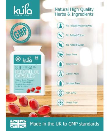 Kula Nutrition Max Strength Red Krill Oil Capsules - 1000mg per Serving - 60x 500mg Softgels - Astaxanthin EPA DHA Omega 3 for Heart, Blood Pressure, Vision, Brain Health - 1 Month Supply - Buy Online on GoSupps.com