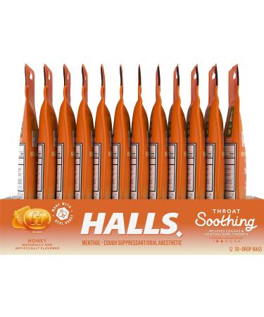 HALLS Throat Soothing Honey Flavor Cough Drops - 12 Bags, 360 Total Drops - Buy Online on GoSupps.com