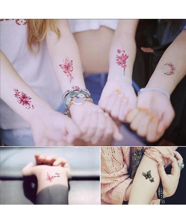 YUNAI 90 Sheets Temporary Tattoos for Women - Pink 3D Flowers, Butterflies, and Mixed Style Designs, Realistic Watercolor Floral Fake Tattoos - Body Art for Finger, Neck, and Arm - Buy Online on GoSupps.com