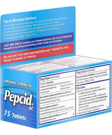 Pepcid AC Original Strength 10 mg Famotidine - 75 ct Pack for Heartburn Relief - Buy Online on GoSupps.com