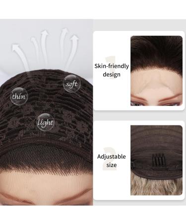 Bestung Long Brown Lace Front Wig for Women Dark Roots Ombre Blonde 24 Inch Wavy Synthetic Hair - Middle Part Daily Hair, Black to Brown Ombre - Buy Online on GoSupps.com
