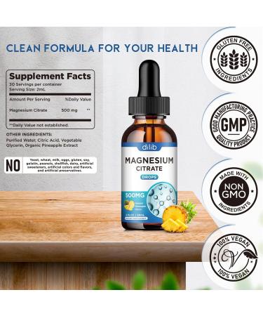 Magnesium Citrate Liquid Magnesium Drops Supplement 500mg-Support Stress Relief Bone Muscle Mood Sleep-2 Fl Oz Vegan Pineapple Flavor Pineapple 2 Fl Oz (Pack of 1) - Buy Online on GoSupps.com