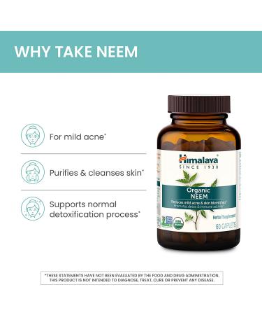 Himalaya Organic Neem Acne Relief Caplets - Clear, Smooth & Radiant Skin - 4 Month Supply (2 Pack) - Buy Online on GoSupps.com