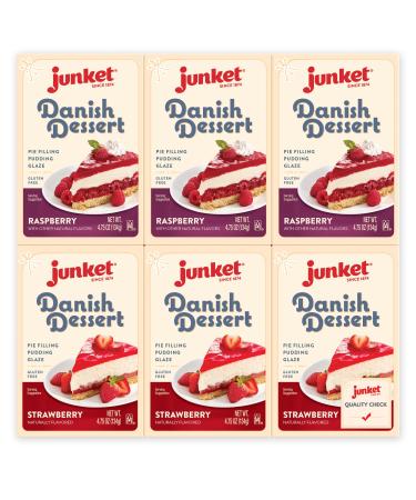 Junket Danish Dessert Raspberry and Strawberry Mix - for Pie Filling, Cheesecake Topping, Sauces, Puddings, and Glazes. Add Water, Heat 60 Seconds, Add Fresh Fruit! 4.75 Ounce (Variety Pack of 6) 4.75 Ounce (Pack of 6)