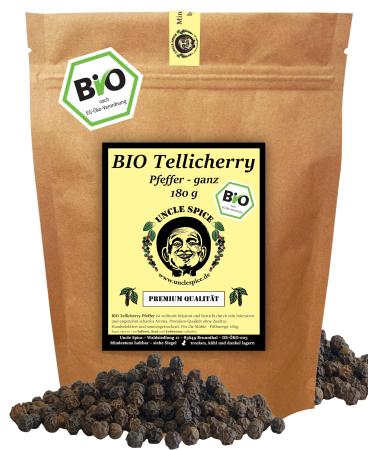 Uncle Spice Bio Tellicherry Pfeffer - 180g Black Pepper All - JumBopfer - Hochland Bergpfeffer - Premium -Bio -Quality - Handpicked Whole Grains for the mill strong sharpness DE - KO -005 - Buy Online on GoSupps.com