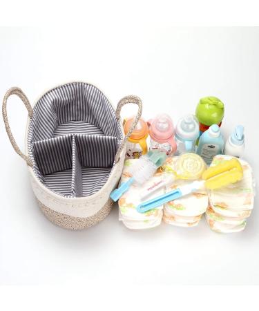 Hinwar Baby Diaper Caddy - Portable Organizer for Infants | Cotton Rope Storage Bag with Removable Divider - Perfect Newborn Shower Gift & Car Organizer (Brown) - Buy Online on GoSupps.com