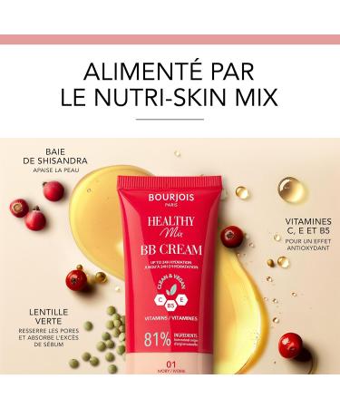 Bourjois Healthy Mix 01 Ivoire BB Cr me Fond de teint en cr me Couvrance et hydratation toute la journ e Vitamines C E et B5 Formule clean et vegan 30 ml 01 Ivory - Buy Online on GoSupps.com