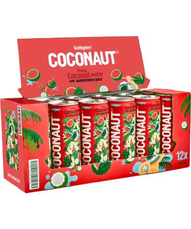 Coconaut coconut water with watermelon taste - Coconut water made of 100% young coconuts - refreshing low -calorie vegan healthy and isotonic (12 x 320 ml can - including one -way deposit)
