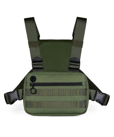 Muserise Outdoor Sports Utility Chest Pack Tactical EDC Chest Bag For Men Lightweight Conceal Chest Pouch Holster Chest Rig Vest With Built-In Phone Holder For Workouts Cycling (Olive green) Olive Green