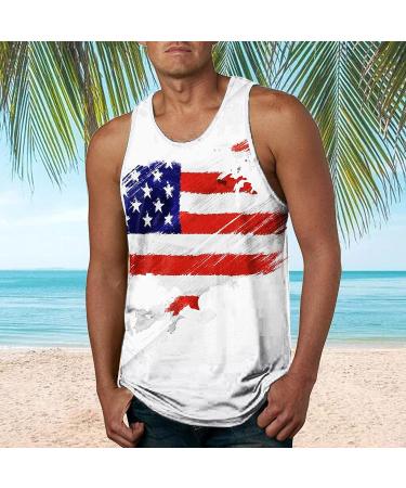 BEUU Men's Independence Day Tank Top - American Flag Retro Patriotic Sleeveless Gym Shirt - White XL - Buy Online on GoSupps.com