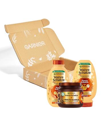 Garnier True Treasures Set: Acacia Honey Manuka & Lavender Shampoo (250ml) Rinse (200ml) 1-Minute Treatment (340ml) - Nourish & Revitalize Your Hair - Buy Online on GoSupps.com