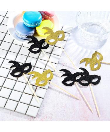 48 Pieces Masquerade Masks Cupcake Topper Glitter Mask Cake Topper Picks Dessert Cupcake Toppers for Masquerade Mardi Gras Party Baby Shower Birthday Party Decorations (Gold and Black) - Buy Online on GoSupps.com