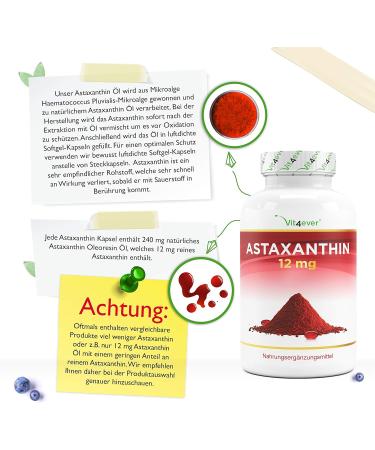 Buy Premium Astaxanthin 12 mg - 150 Softgel Capsules | Pure Haematococcus Pluvialis | Optimized with Vitamin E & Olive Oil - 10 Month Supply - Buy Online on GoSupps.com