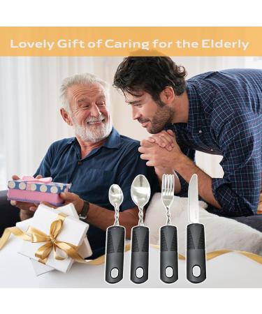 Ergonomic Cutlery Set for Parkinson's & Disabilities - 4-Piece Aid Kit with Bent Spoon Loeffel Knife & Fork for Seniors & Kids - Buy Online on GoSupps.com