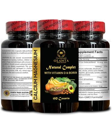 Calcium Magnesium Formula with Vitamin D & Boron Mineral Complex for Daily use - Energy Support Boron Powder - Immune Support Vitamins Muscle Recovery Support - 1 Bottle 150 Capsules - Buy Online on GoSupps.com