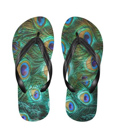 Mnsruu Peacock Feather Flip Flops Blue/Green