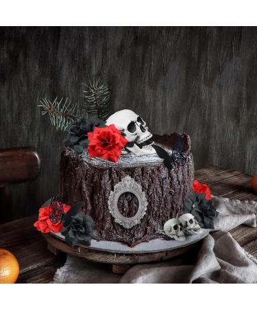 19 PCS Halloween Cake Topper Gothic Rose Skull Cake Topper with Black Butterfly for Halloween Bloody Horror Movie Birthday Party Cake Decorations (type 1) - Buy Online on GoSupps.com