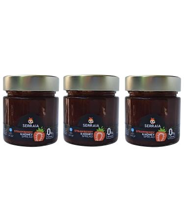 Serraia | Greek Natural 100% andmade Fruit Spread Strawberry with Honey | 3 x 240g | Traditional Jam / Marmalade | No Preservatives Sugar Free.