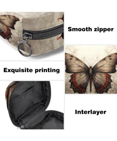 Retro Butterfly Menstruation Pad Bag with Zipper | Women's Napkin & Tampon Pouch | Stylish Collective Bags for Women & Girls - Color 7 - Buy Online on GoSupps.com