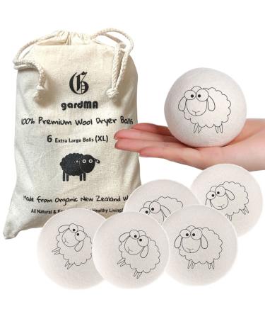 Wool Dryer Balls Organic Premium | 6 Balls XL Ethically & Humanely Made Natural Fabric Softener Laundry Dryer Balls Reusable Wrinkle Release Organic Fabric Softener Ball Say No! to Dryer Sheets 1 Pack of 6 Balls (XL)