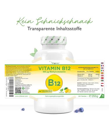 Premium Vegan Vitamin B12 Lozenges - 365 Lemon Flavored Methylcobalamin - High Dosage & Lab Tested - Buy Online on GoSupps.com