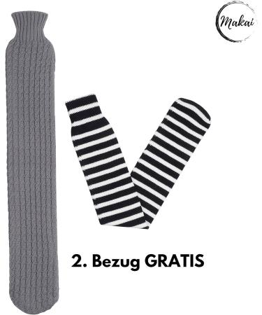 Makai Premium Hot Water Bottle - Extra Long Hose & Cozy Knitting Cover - 2L Warming Pillow for Belly Feet Back & Neck - 2023 German Brand with Free Alternating Cover - International Shipping Available - Buy Online on GoSupps.com