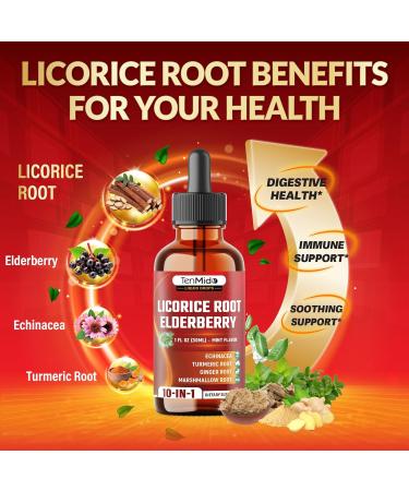 Tenmido 10in1 Licorice Root Extract Liquid Drops with Elderberry Echinacea Turmeric Ginger Marshmallow Root Oregano Peppermint Slippery Elm and Aloe Vera - 30ml 1 Fl Oz - Buy Online on GoSupps.com