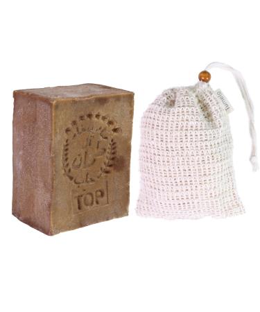TUMELO Original Aleppo Soap 200g 70% Olive Oil 30% Laurel Oil + Soap Pouch - Handmade Olive Oil Soap - Natural Soap - Solid Hair Soap/Shower Soap