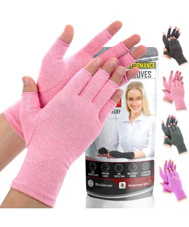 BLITZU Massage Gloves For Hands Copper Hands Arthritis Gloves Women Carpel Tunnel Relief Half Finger Gloves Fingerless Gloves For Women Compression Gloves For Arthritis For Women PINK M Medium Pink