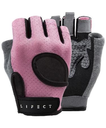 KANSOON Essential Breathable Workout Gloves, Weight Lifting Fingerless Gym Exercise Gloves with Curved Open Back, for Powerlifting, Women and Men Pink Medium
