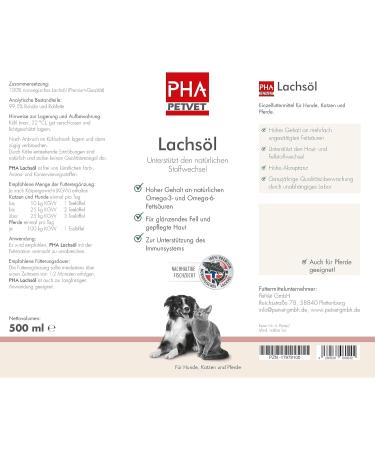 PHA Salmon Oil for Dogs Cats & Horses - Omega 3 & 6 Fatty Acids | 500ml Sustainable Norwegian Fish Oil - Buy Online on GoSupps.com