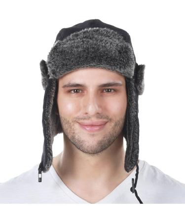 Wool Blend Aviator Trapper Hat Trooper Ushanka Bomber, Black Corduroy | One Size, Warm Winter Cold Protection - Buy Online on GoSupps.com