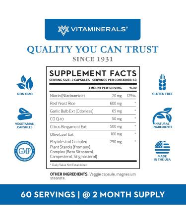 Vitaminerals 125 Cholesterol Health Aid Plus | Niacin | CoQ10 | Garlic | Phytolestrol Complex | 60 Vegetable Capsules - Buy Online on GoSupps.com
